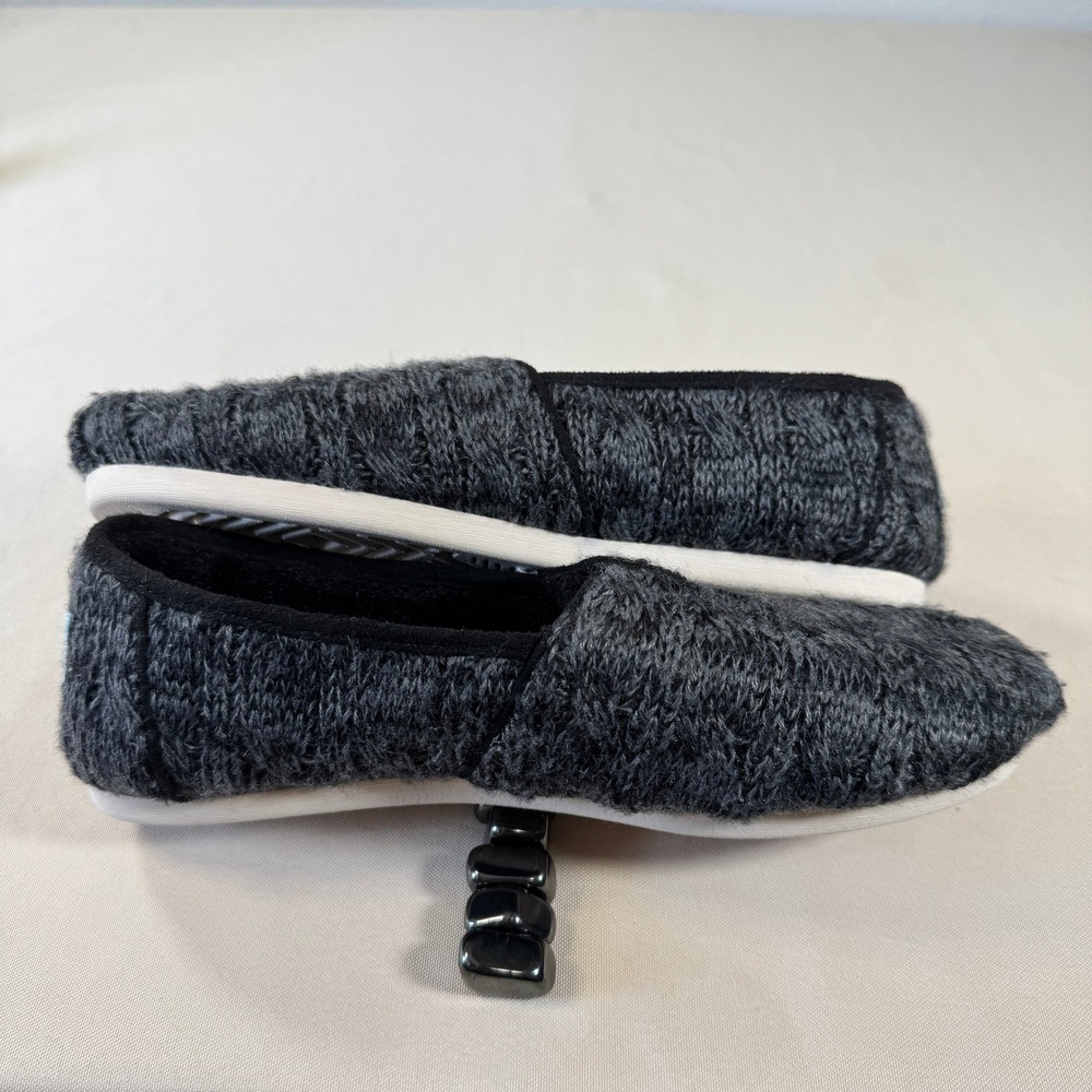 Toms Alpargata Cable Knit Black Women's 7 Faux Fur Slip On Shoes Cozy Lounge - Picture 3 of 10